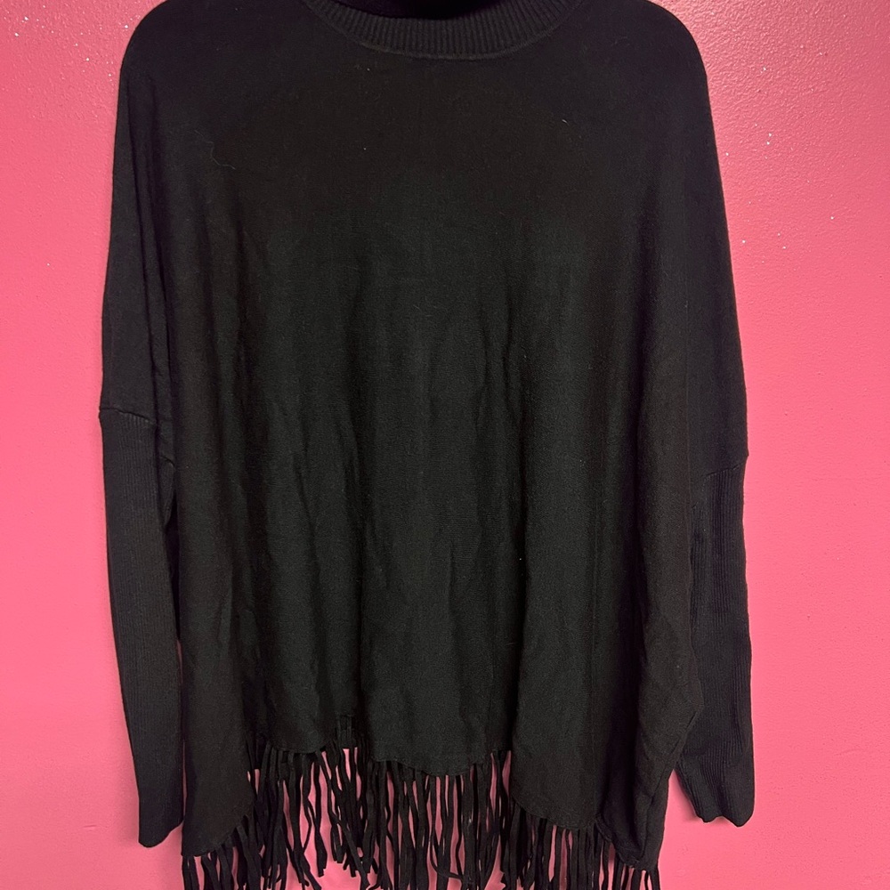 Cyrus Black Fringe Turtleneck Sweater